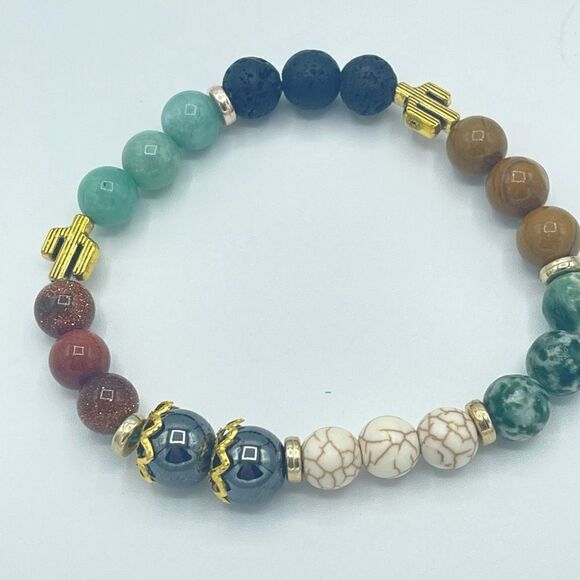 Desert cowgirl 2 beaded stretch bracelet ONE NEW sandstone hematite lava Amazoni - Picture 7 of 8